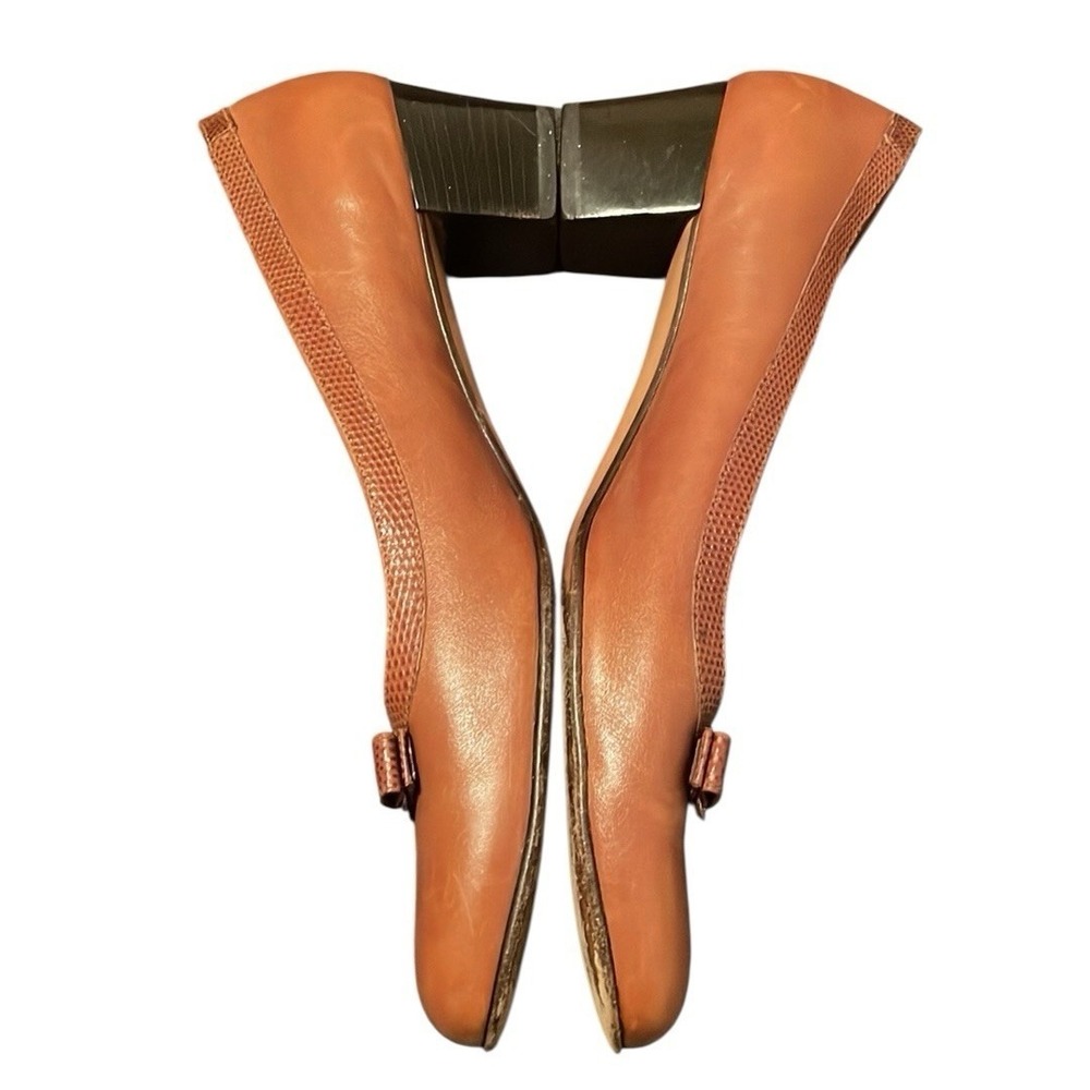 Salvatore Ferragamo Women's Cognac Brown Bow Accent Block Ballet Pumps Size 10 - Picture 3 of 9
